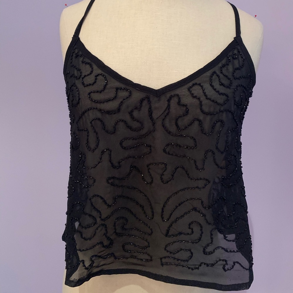NWT sheer black beaded racer back tank top